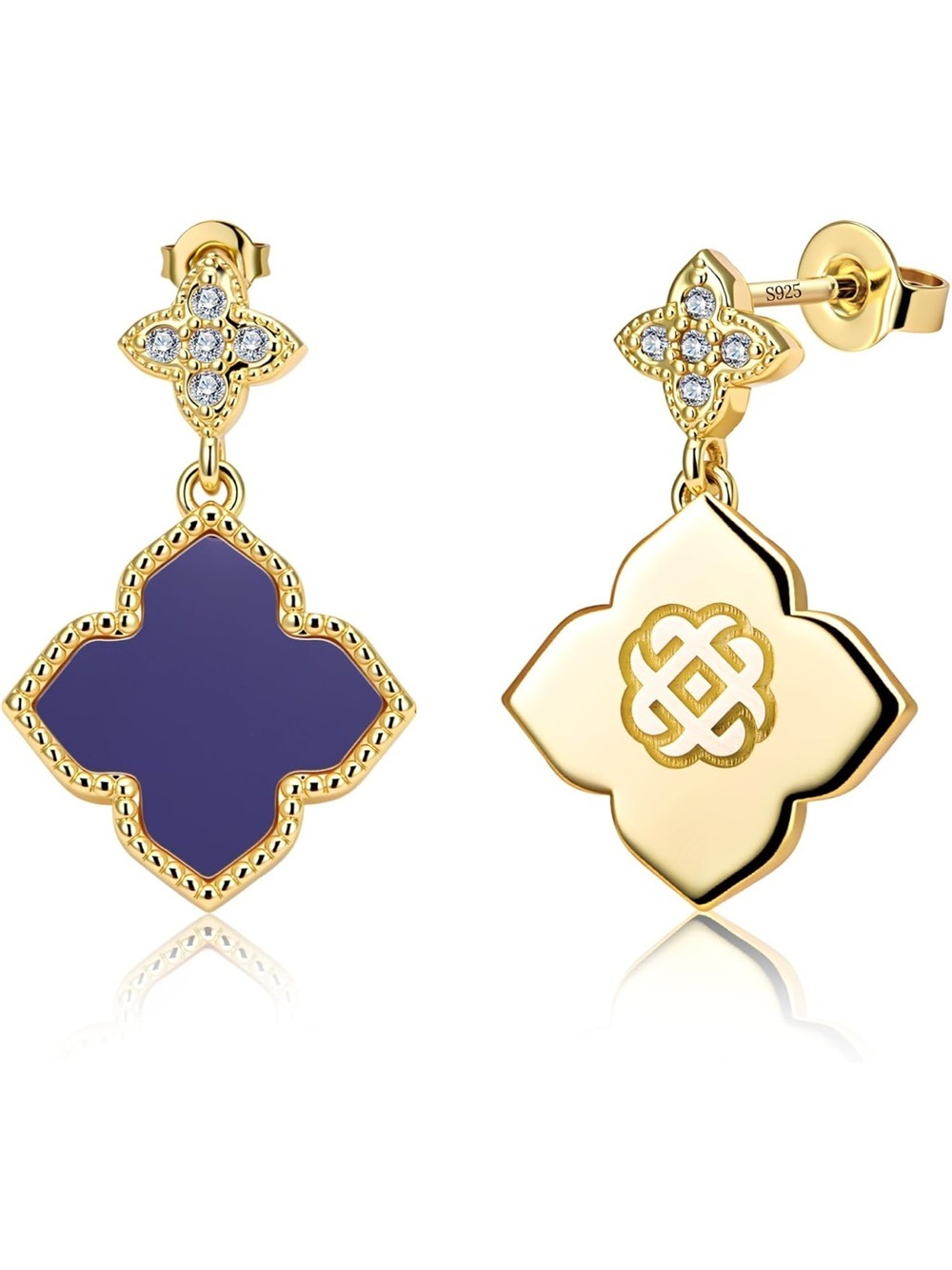 Anthropologie Gold and Purple Enamel Clover Drop Earrings